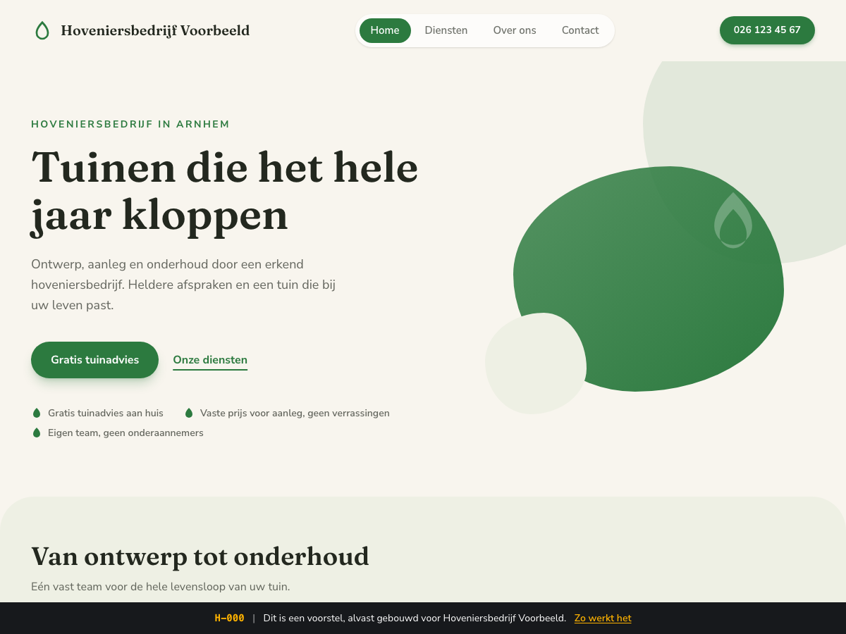 Voorbeeld van een hovenierswebsite uit de H-rij
