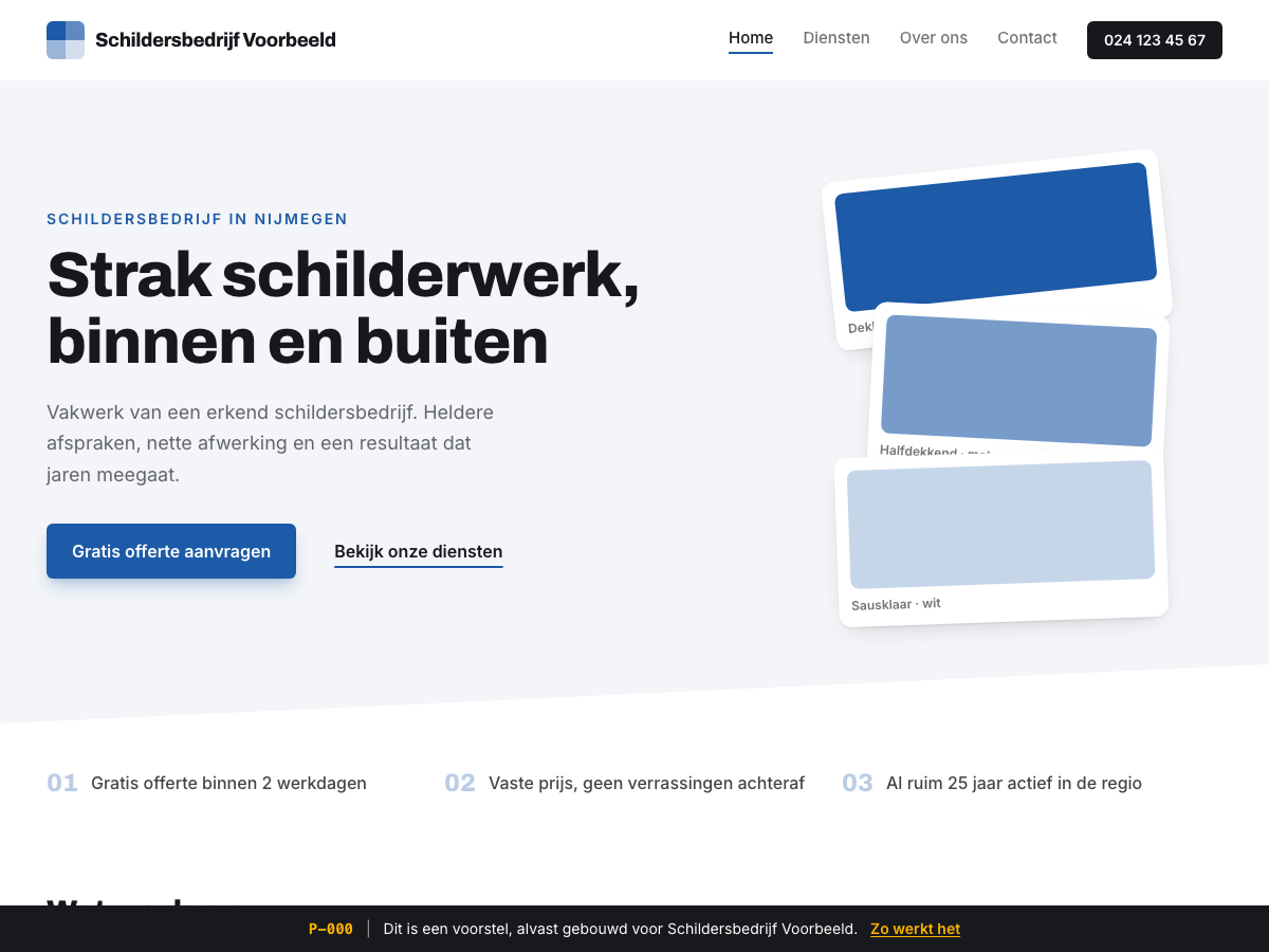 Voorbeeld van een schilderswebsite uit de P-rij